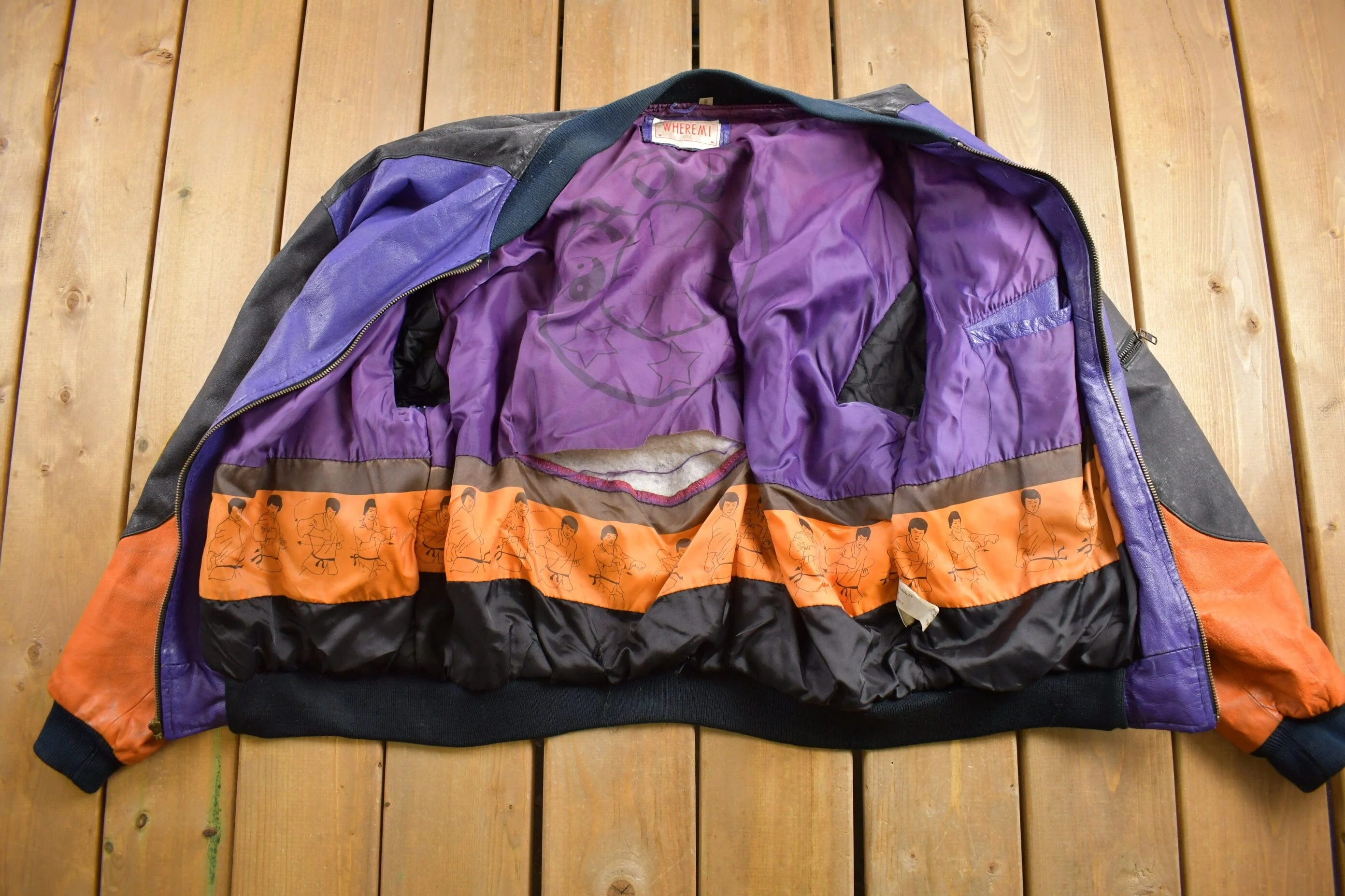 Vintage 1990s Micheal Hoban Martial Arts Patchwork Leather Jacket Men's XL - Image 6