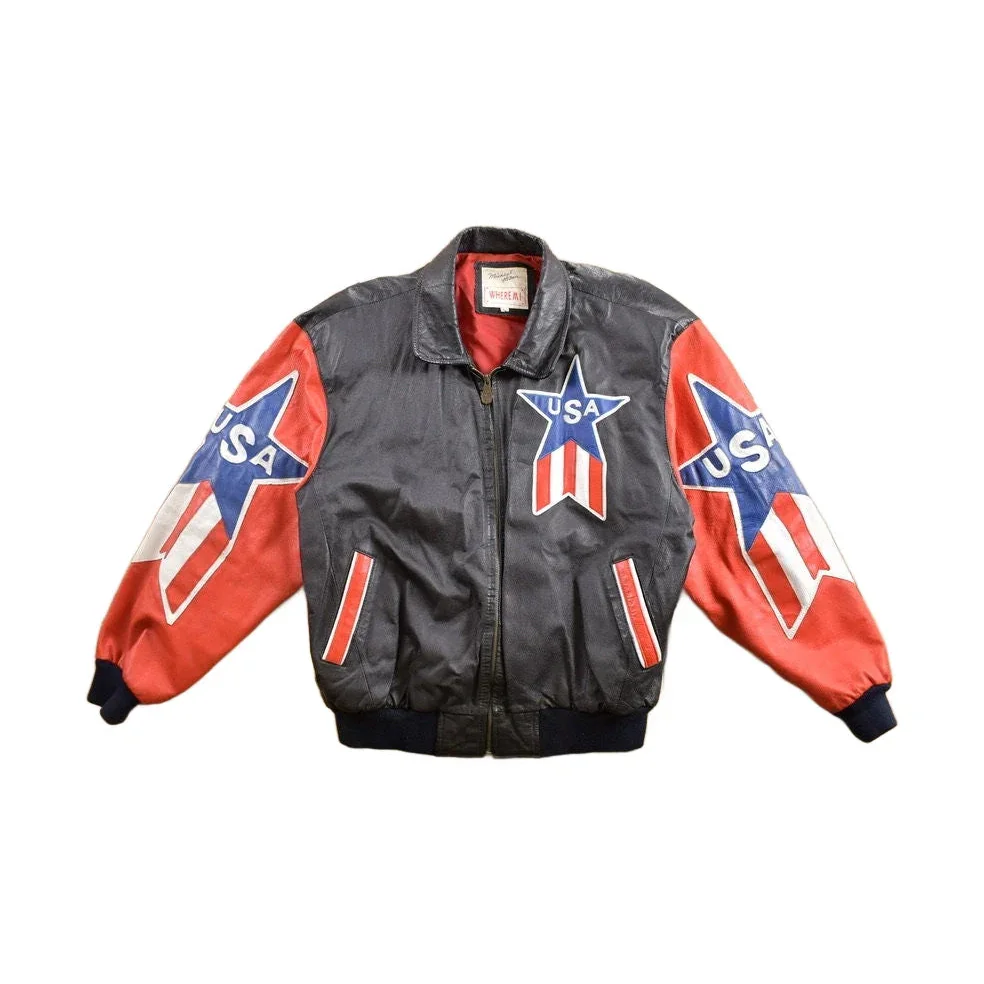 Vintage 1990s Micheal Hoban USA Patchwork Leather Jacket Men's XL