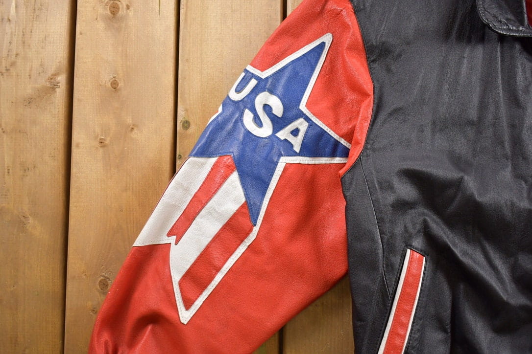 Vintage 1990s Micheal Hoban USA Patchwork Leather Jacket Men's XL - Image 4