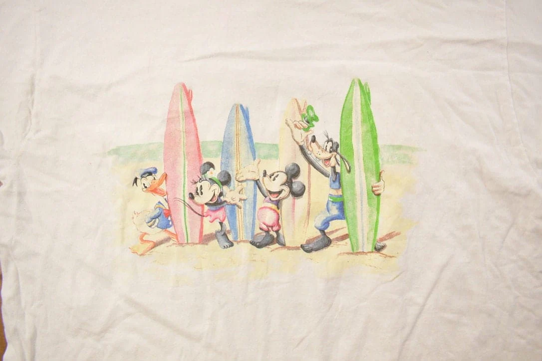 Vintage 1990s Mickey Mouse Surfer Graphic T Shirt Men's Large - Image 3