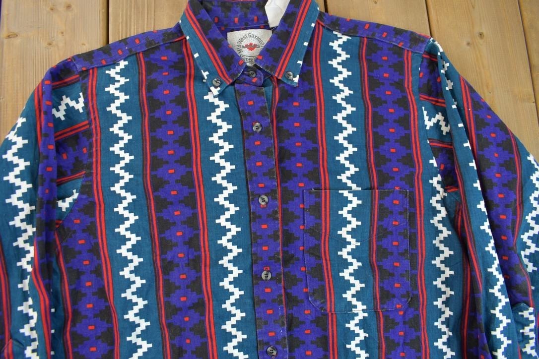 Vintage 1990s Mid-West Garment Co South Western Cowboy Style Button Up Shirt Men's Large - Image 3