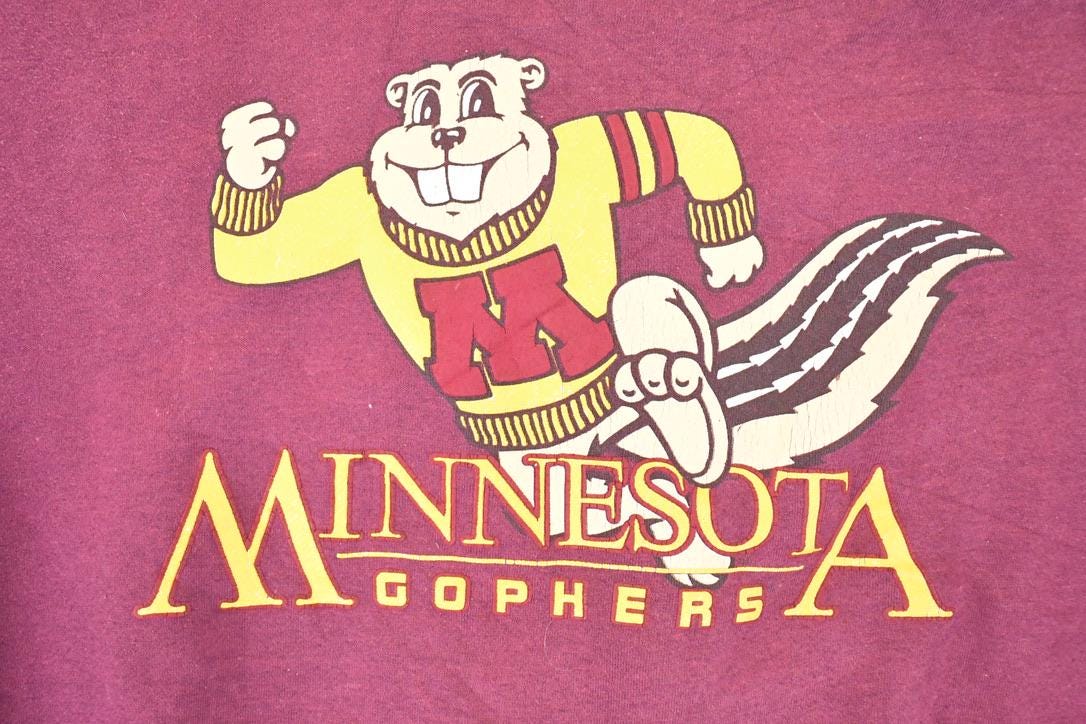 Vintage 1990s Minnesota Gophers Cartoon University Crewneck Sweater Men's XL - Image 3