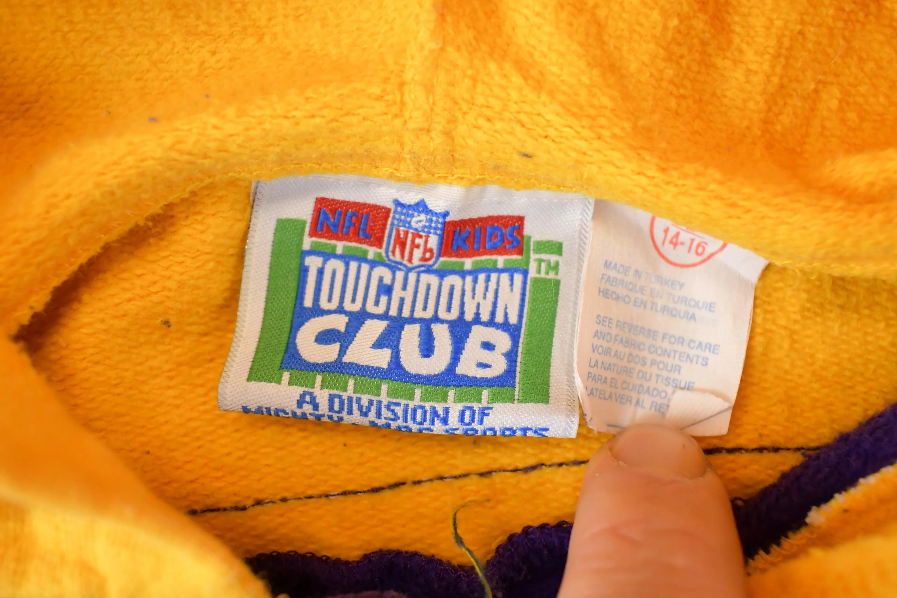 Vintage 1990s Minnesota Vikings NFL Kids Touchdown Club Hoodie Sweatshirt Youth L - Image 5