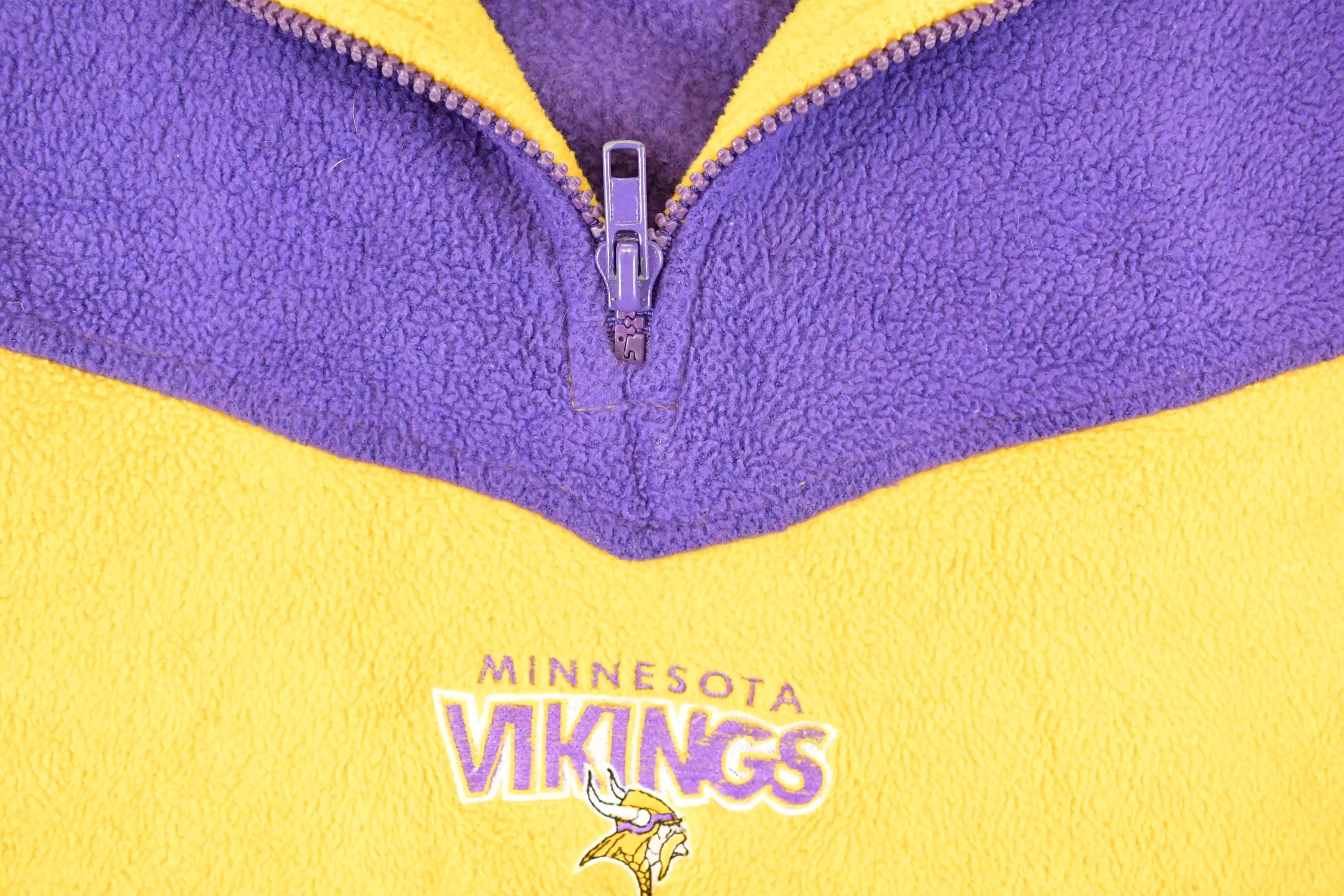 Vintage 1990s Minnesota Vikings NFL Quarter Zip Fleece Sweater Men's XL - Image 3