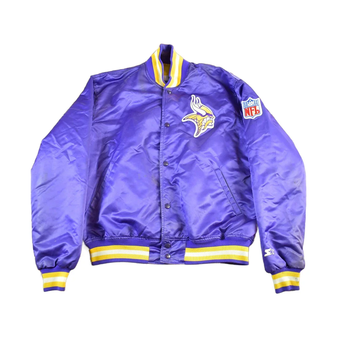 Vintage 1990s Minnesota Vikings Team Starter Pro Line NFL Satin Snap On Jacket Men's XL