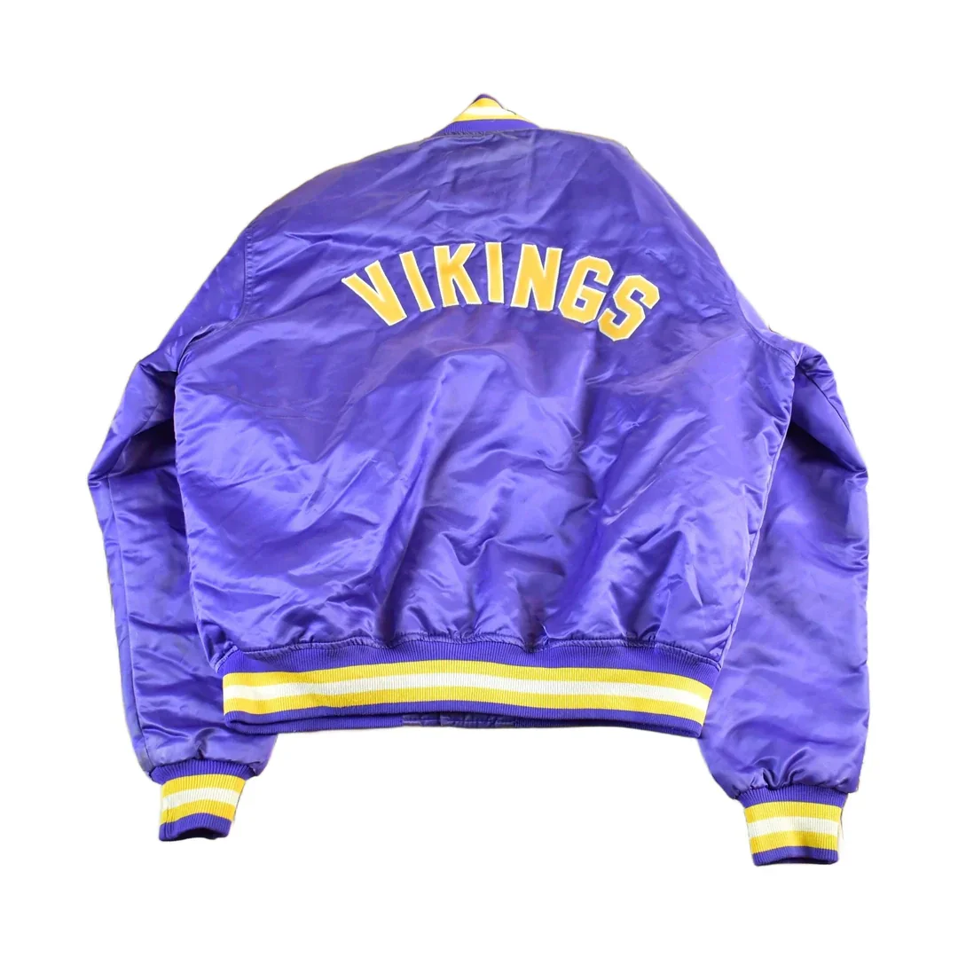 Vintage 1990s Minnesota Vikings Team Starter Pro Line NFL Satin Snap On Jacket Men's XL - Image 2