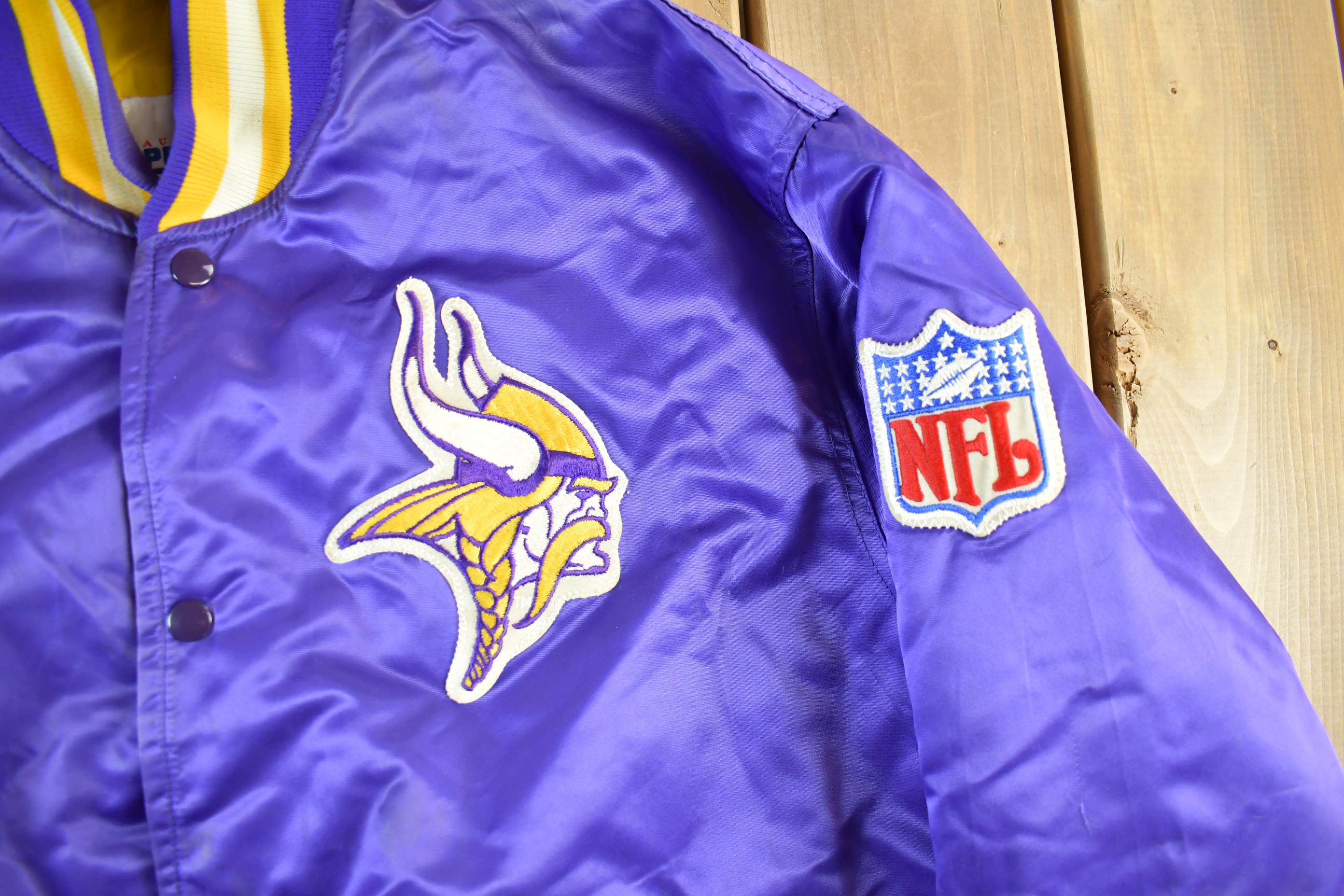 Vintage 1990s Minnesota Vikings Team Starter Pro Line NFL Satin Snap On Jacket Men's XL - Image 3