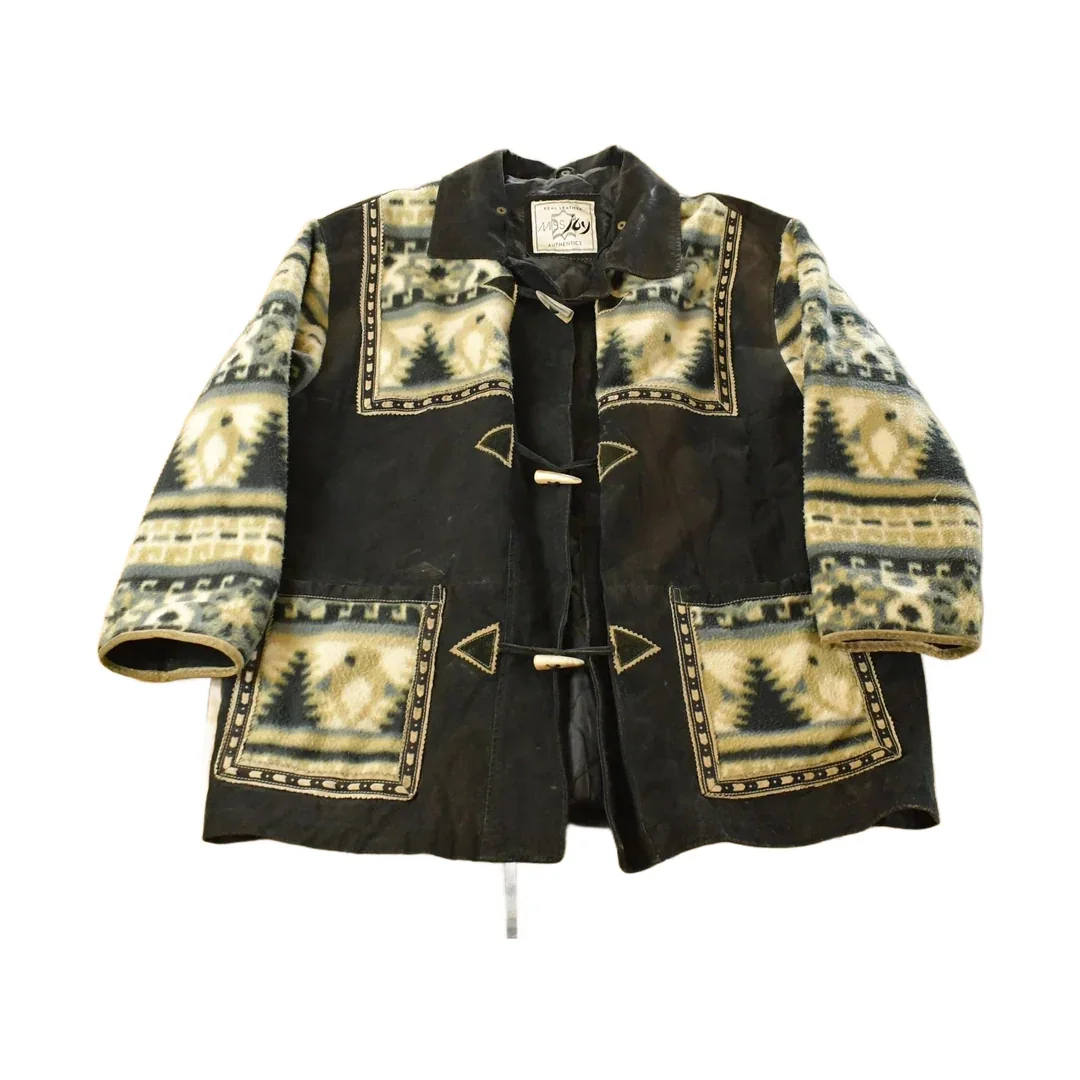 Vintage 1990s Miss Icy Aztec Leather Fleece Coat Women's XL