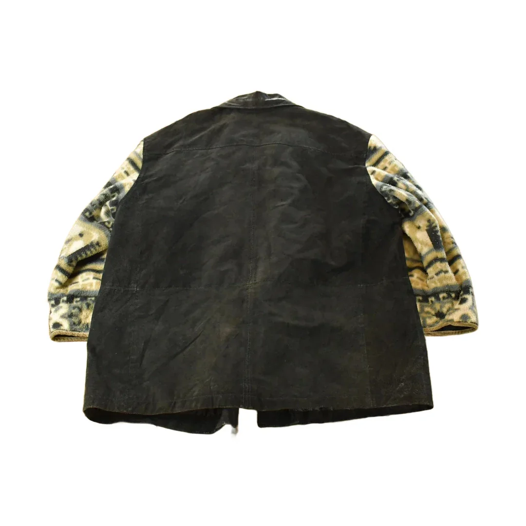 Vintage 1990s Miss Icy Aztec Leather Fleece Coat Women's XL - Image 2