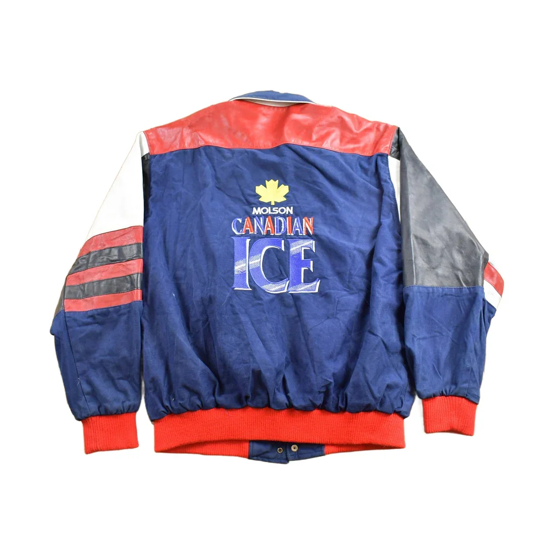 Vintage 1990s Molson Canadian Ice Leather Varsity Jacket Men's XL