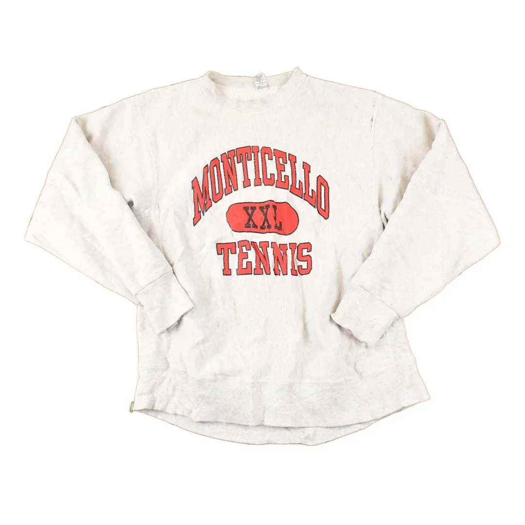 Vintage 1990s Monticello Tennis Graphic Print University Crewneck Sweater Men's L