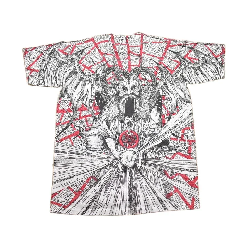 Vintage 1990s Morbid Rags Demon Graphic All Over Print T-Shirt Men's Large - Image 2