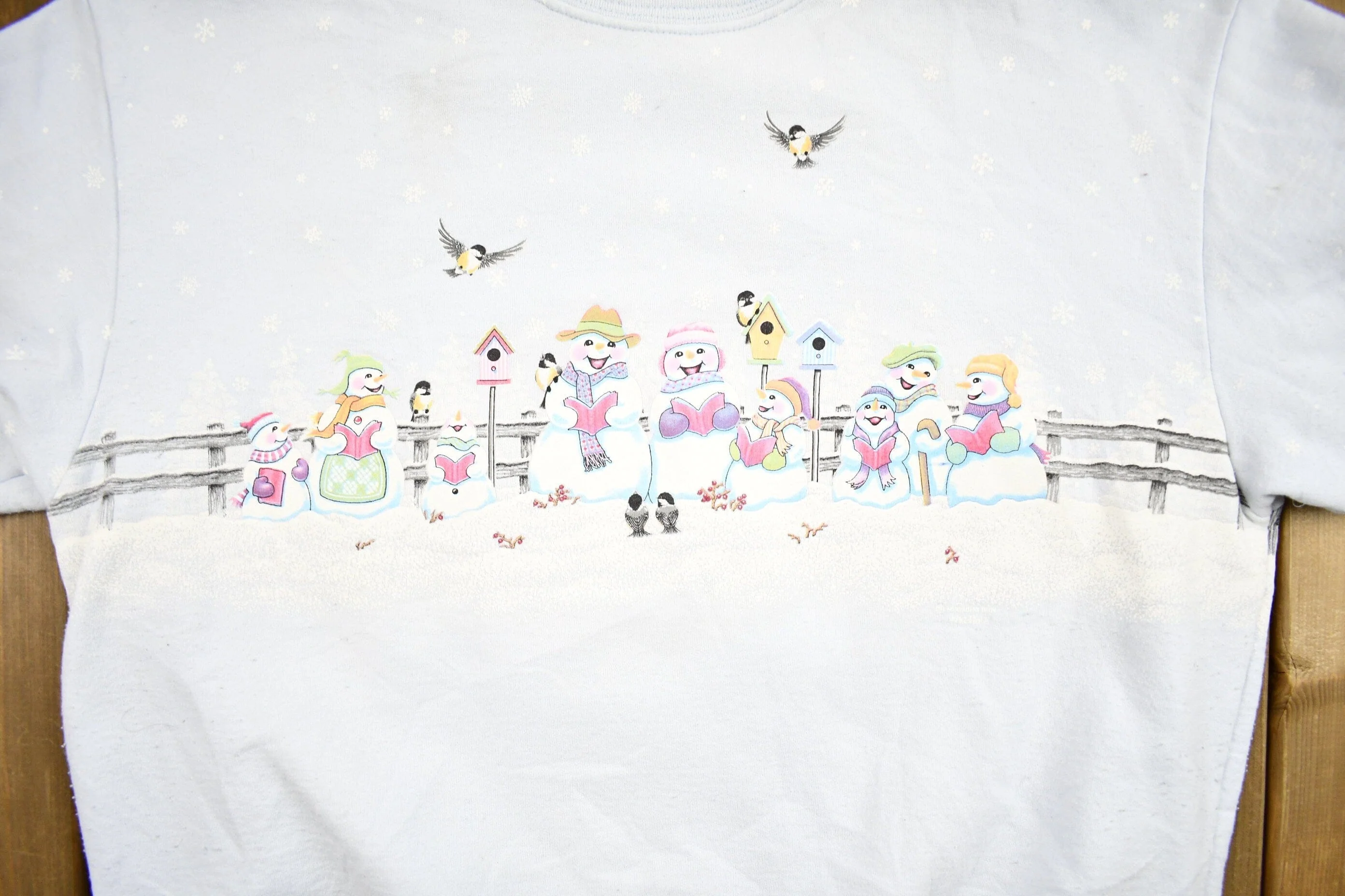 Vintage 1990s Morning Sun Cute Snowman Theme Crewneck Sweater Men's Medium - Image 3