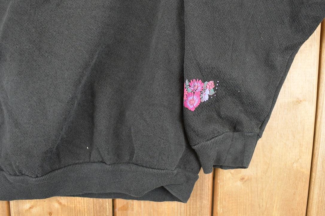 Vintage 1990s Morning Sun Floral Theme Graphic Print Double Collar Crewneck Sweatshirt Womens L - Image 3