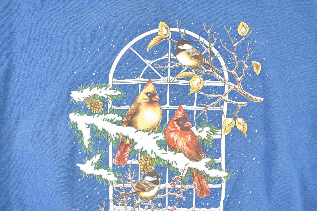 Vintage 1990s Morning Sun Winter Cardinals Graphic Print Double Collar Crewneck Sweatshirt Womens XXL - Image 3