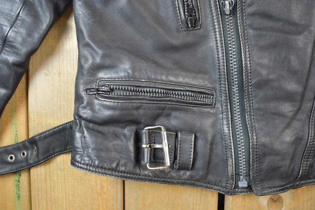 Vintage 1990s Motorcycle Leather Heavy Padded Biker Jacket Made In USA - Image 3
