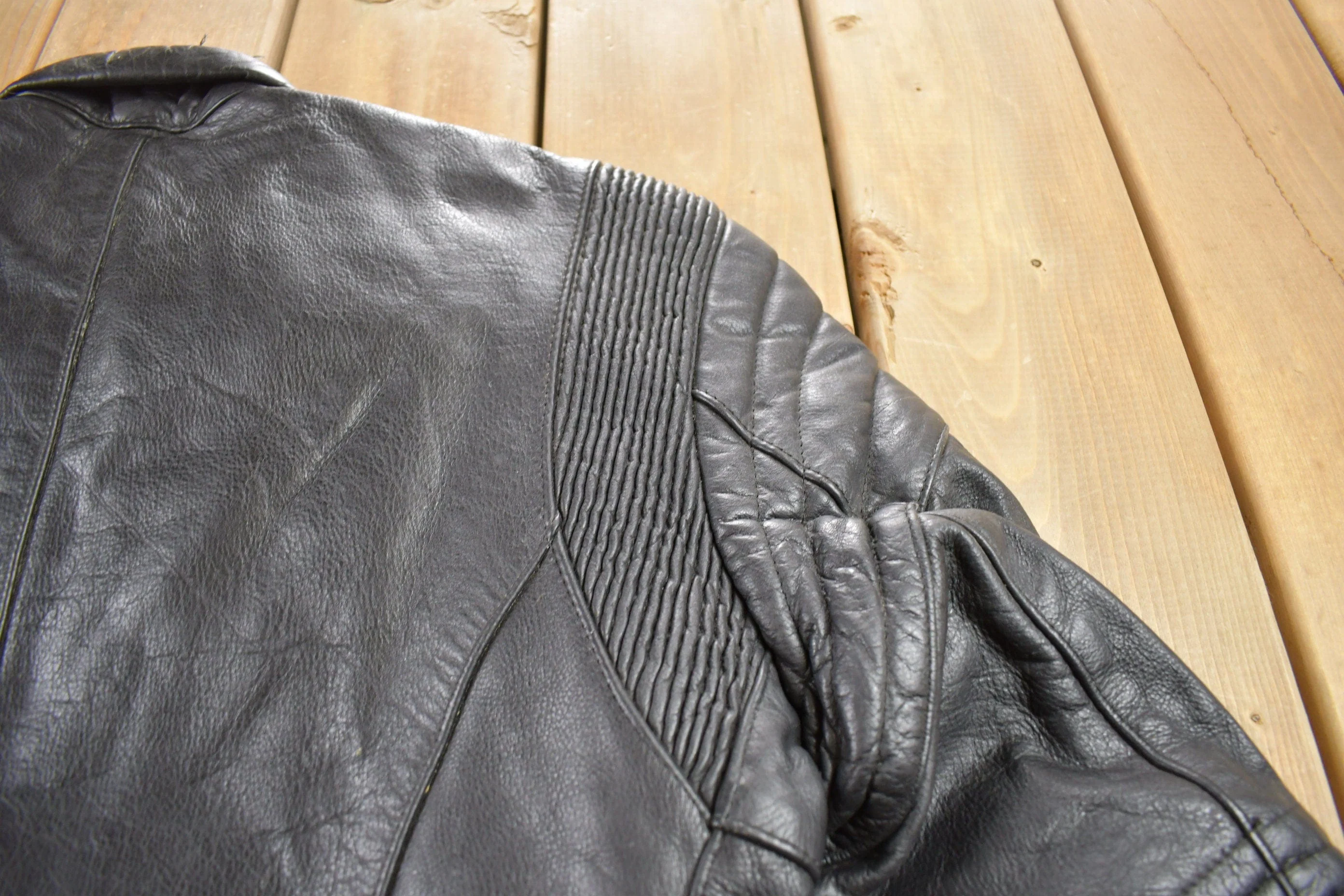 Vintage 1990s MQP Cafe Racer Leather Biker Jacket Men's Large - Image 5