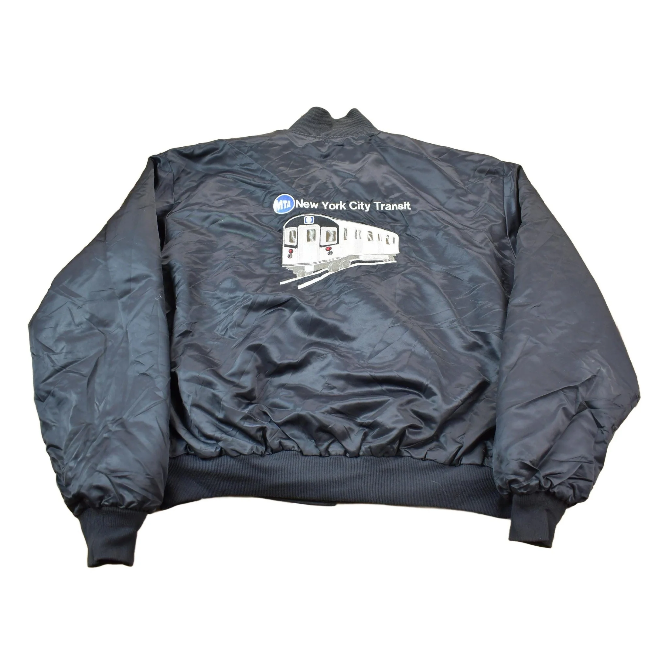 Vintage 1990s MTA New York City Transit Embroidered Snap Button Satin Jacket Made In USA Men's 2XL