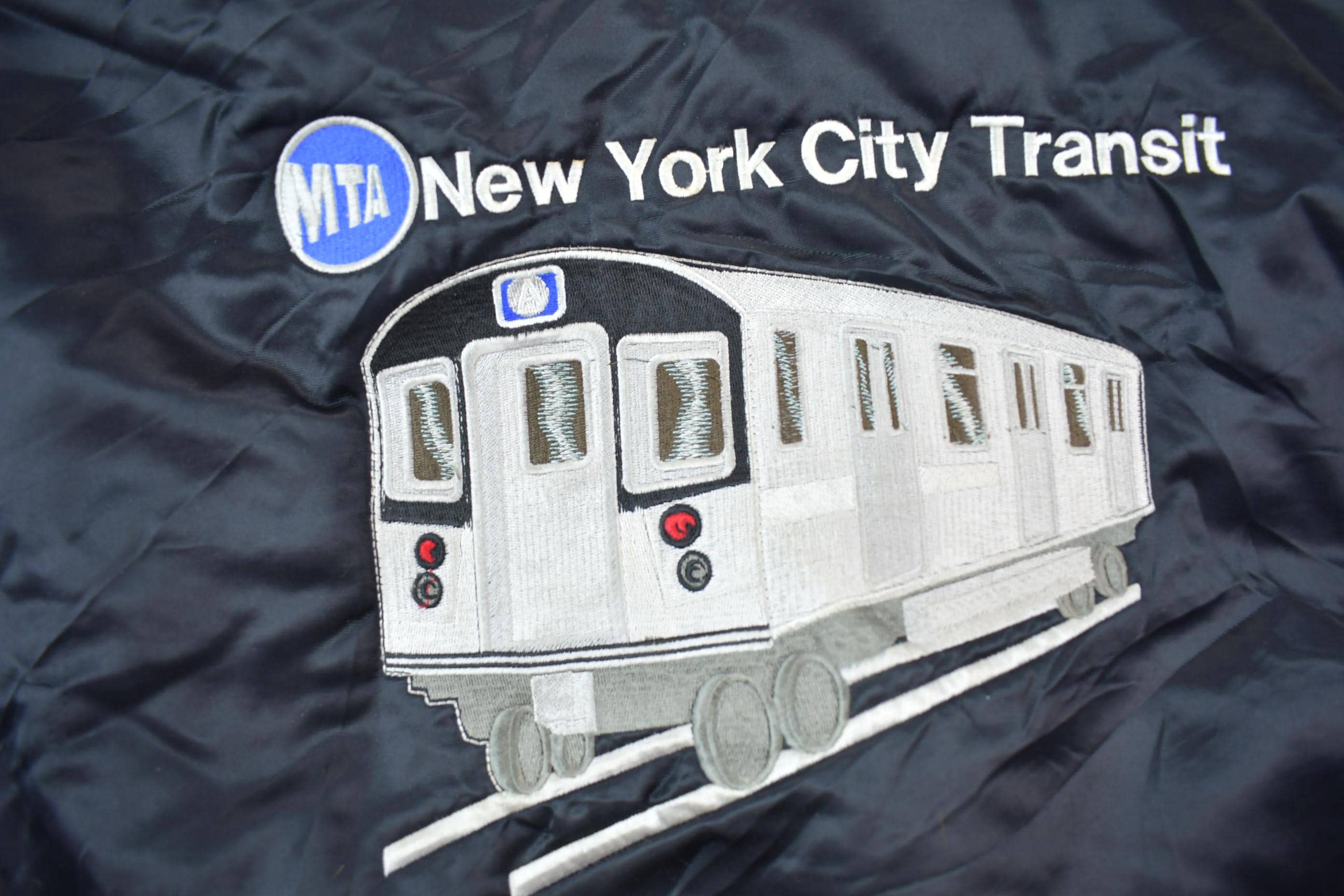 Vintage 1990s MTA New York City Transit Embroidered Snap Button Satin Jacket Made In USA Men's 2XL - Image 3