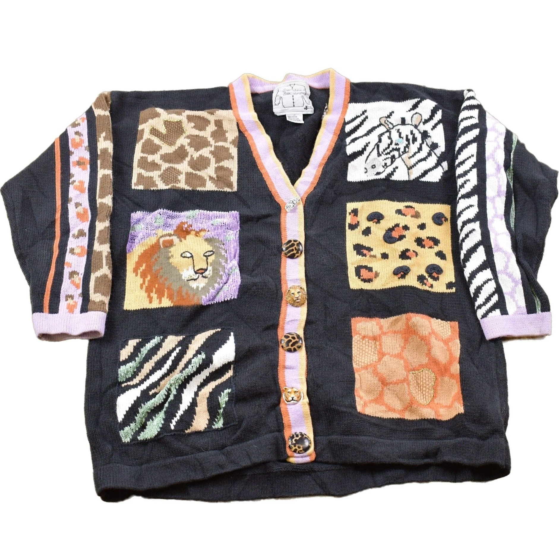 Vintage 1990s Multi Animal Print Cardigan Sweater Men's XL