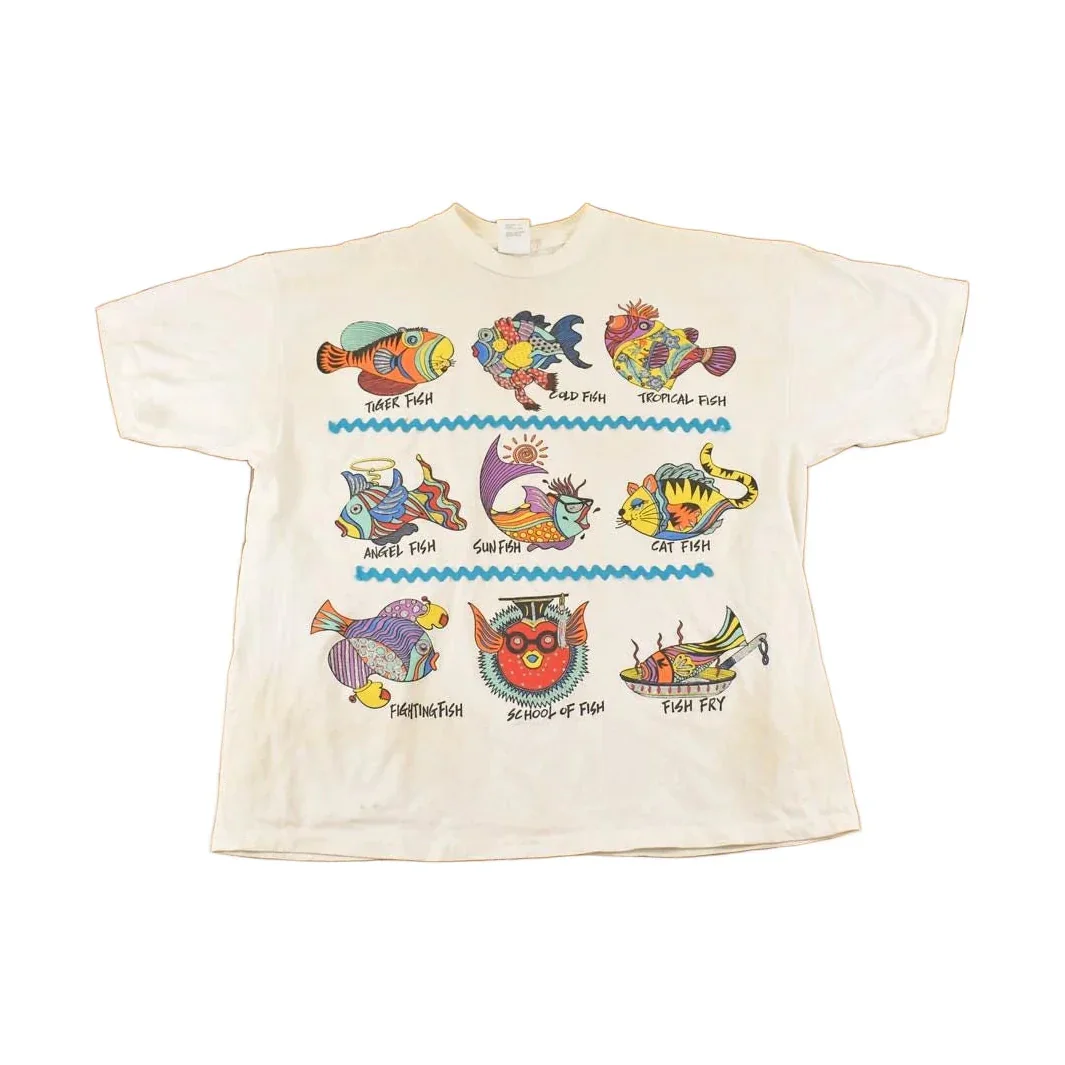 Vintage 1990's Multi Fish Souvenir Travel T-Shirt Men's XL