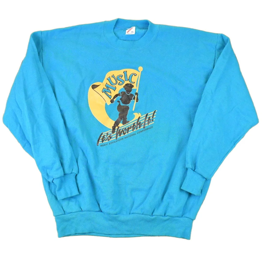 Vintage 1990s Music It's Worth it Graphic Print Crewneck Sweatshirt Men's L