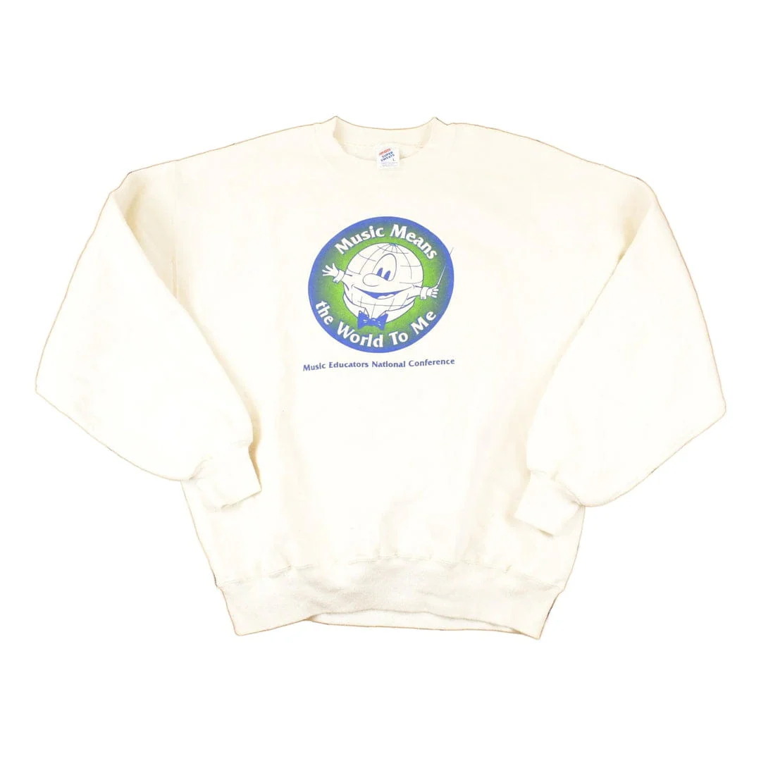 Vintage 1990s Music Means The World To Me Graphic Print Crewneck Sweatshirt Men's L