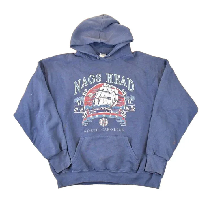 Vintage 1990s Nags Head North Carolina Tall Ships Graphic Print Hoodie Sweatshirt Men's L