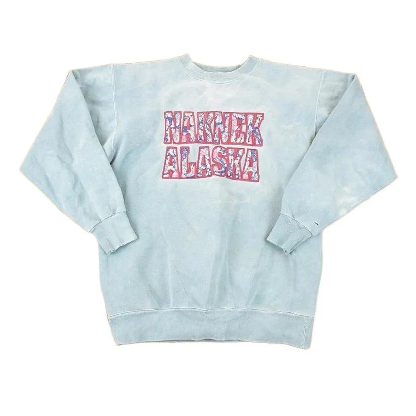 Vintage 1990s Naknek Alaska Floral Embroidered Letter Crewneck Sweatshirt Women's L