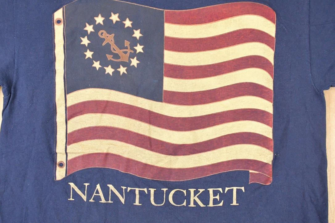 Vintage 1990s Nantucket Souvenir Flag Travel T-Shirt Men's M - Image 3