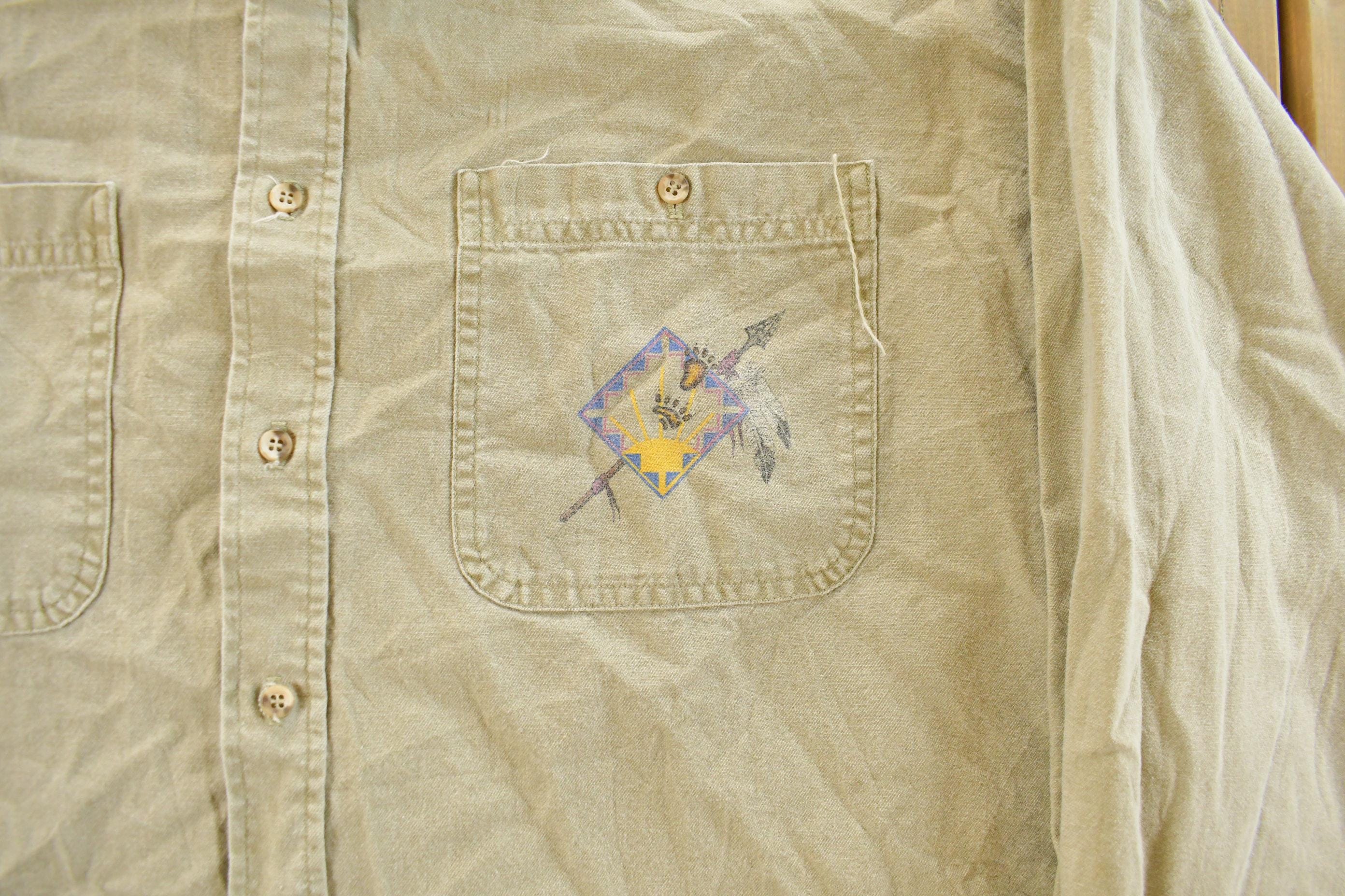 Vintage 1990s Native Art Graphic Western Style Button Up Shirt Men's 2XL - Image 4
