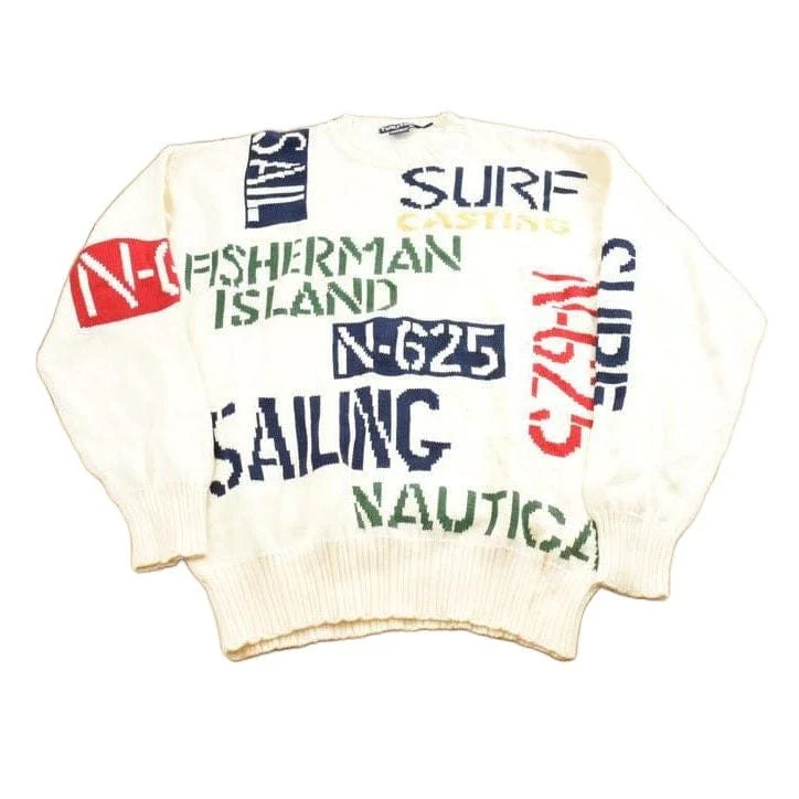 Vintage 1990s Nautica All Over Print Knit Crewneck Sweater Men's Medium