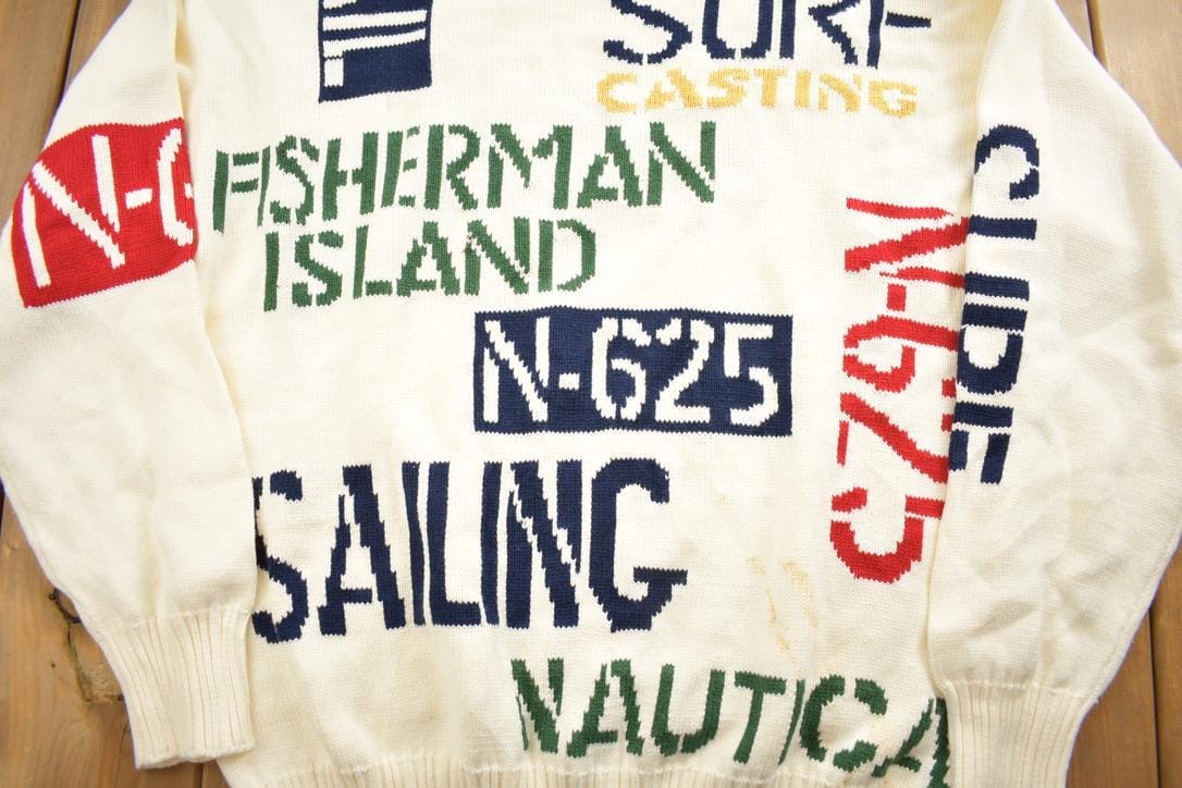 Vintage 1990s Nautica All Over Print Knit Crewneck Sweater Men's Medium - Image 3