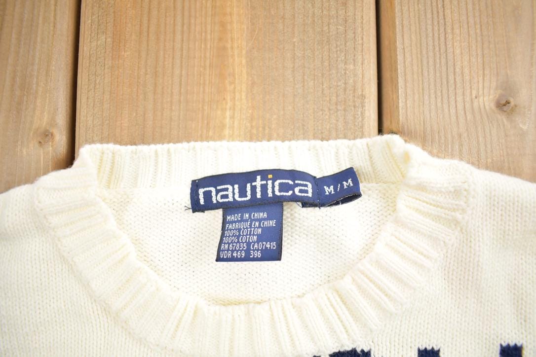 Vintage 1990s Nautica All Over Print Knit Crewneck Sweater Men's Medium - Image 4