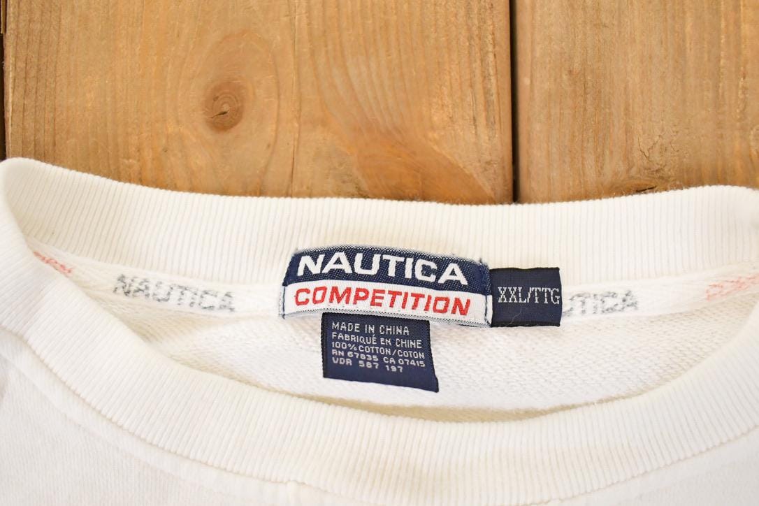 Vintage 1990s Nautica Competition Embroidered Crewneck Sweatshirt Mens XL - Image 4