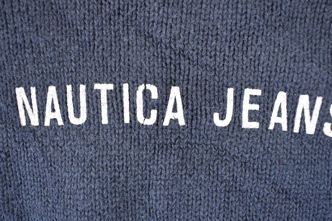 Vintage 1990s Nautica Jeans Company Screen Print Knit Crewneck Sweater Women's L - Image 3