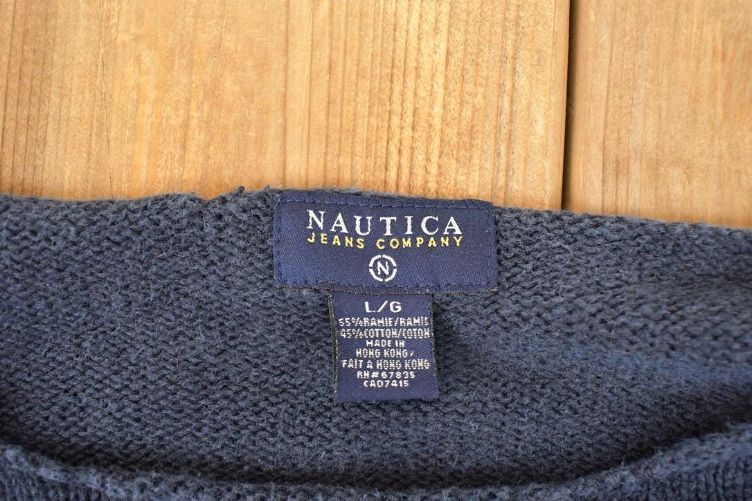 Vintage 1990s Nautica Jeans Company Screen Print Knit Crewneck Sweater Women's L - Image 4