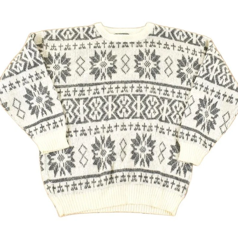 Vintage 1990s Neil Martin AOP Snowflake Design Knit Crewneck Sweater Mens L