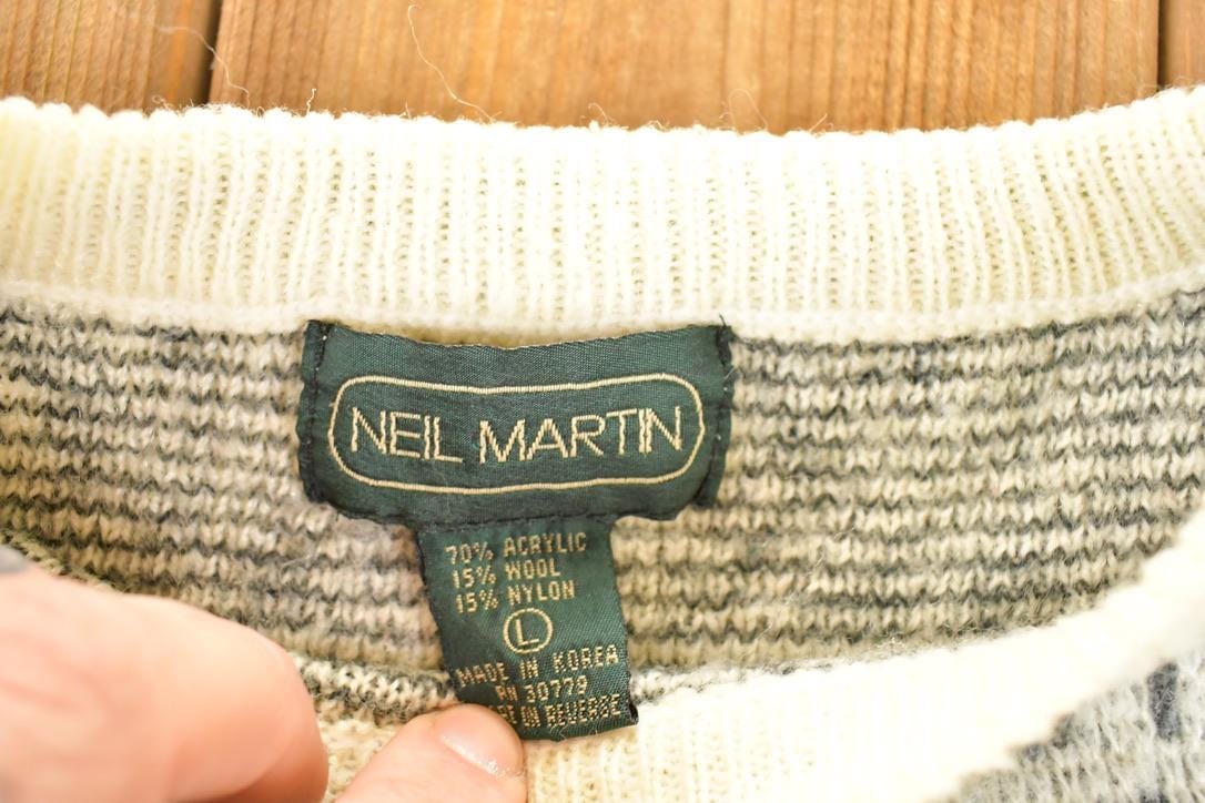 Vintage 1990s Neil Martin AOP Snowflake Design Knit Crewneck Sweater Mens L - Image 4
