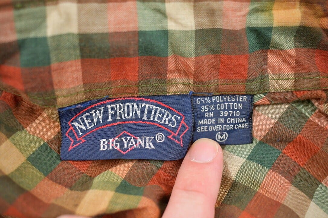 Vintage 1990s New Frontiers Big Yank Plaid Button Up Shirt Men's Medium - Image 3