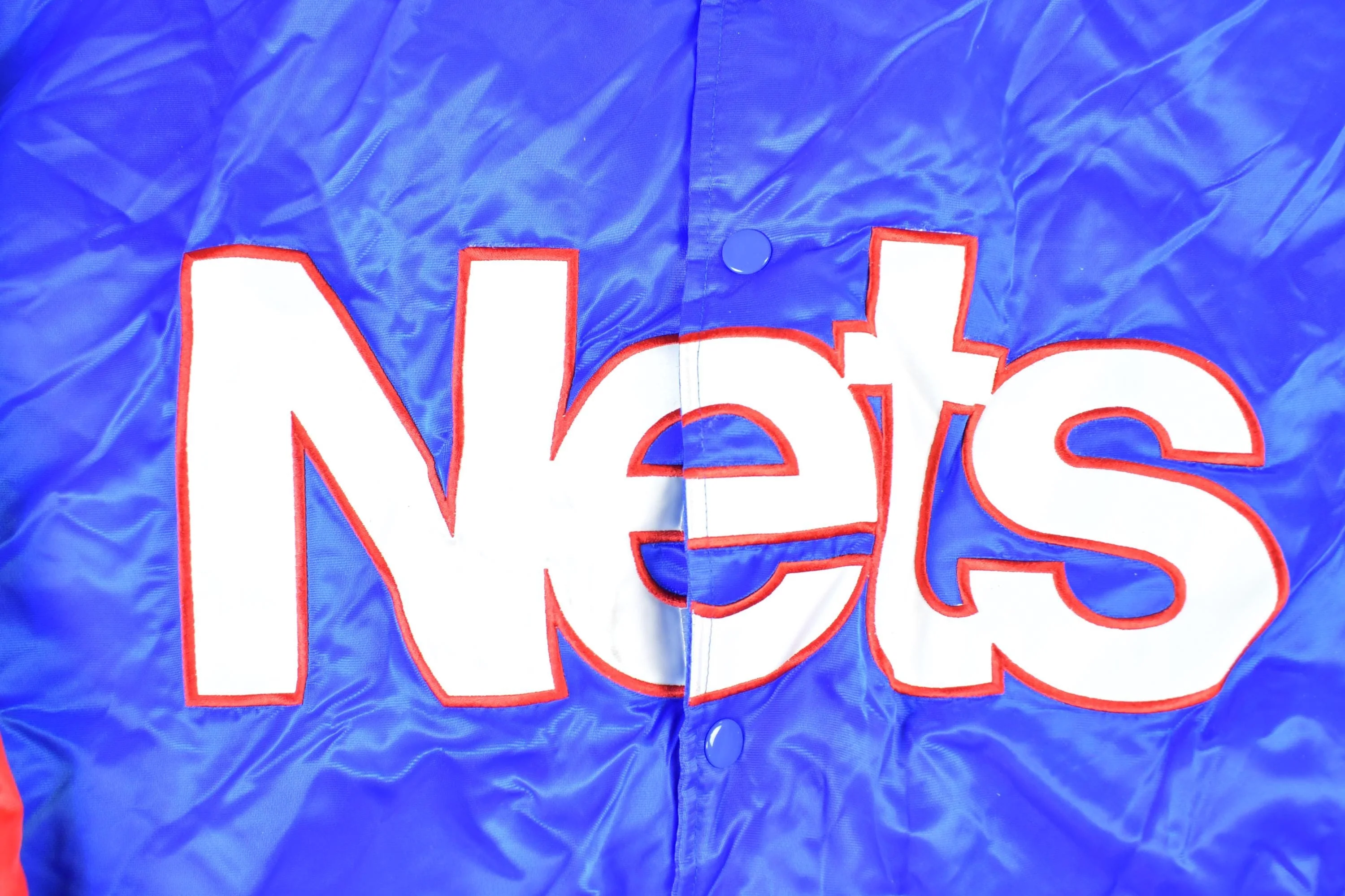 Vintage 1990s New Jersey Nets Hardwood Classics Satin Button Down Puffer Bomber NBA Basketball Jacket Men's 3XL - Image 4