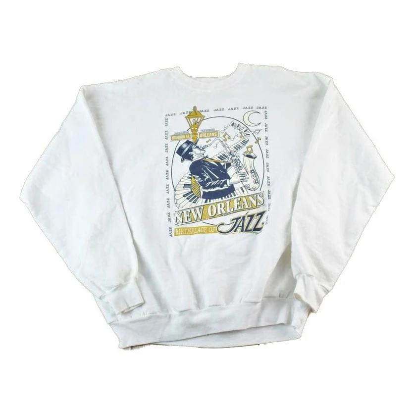 Vintage 1990s New Orleans Jazz Souvenir Crewneck Sweatshirt Made In USA Men's XL