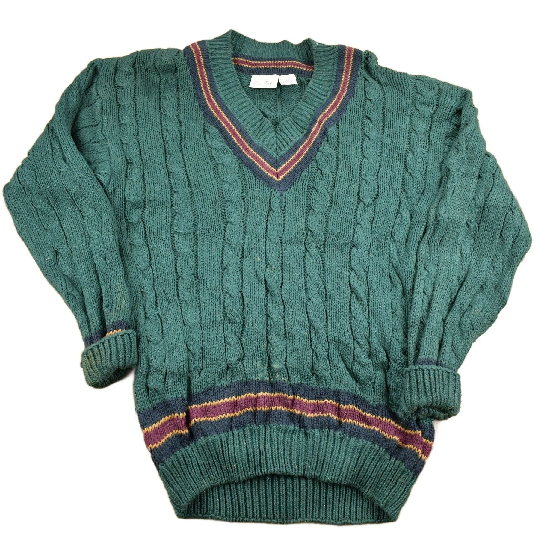 Vintage 1990s New River Knitted V-Neck Colligate Sweater Men's Medium
