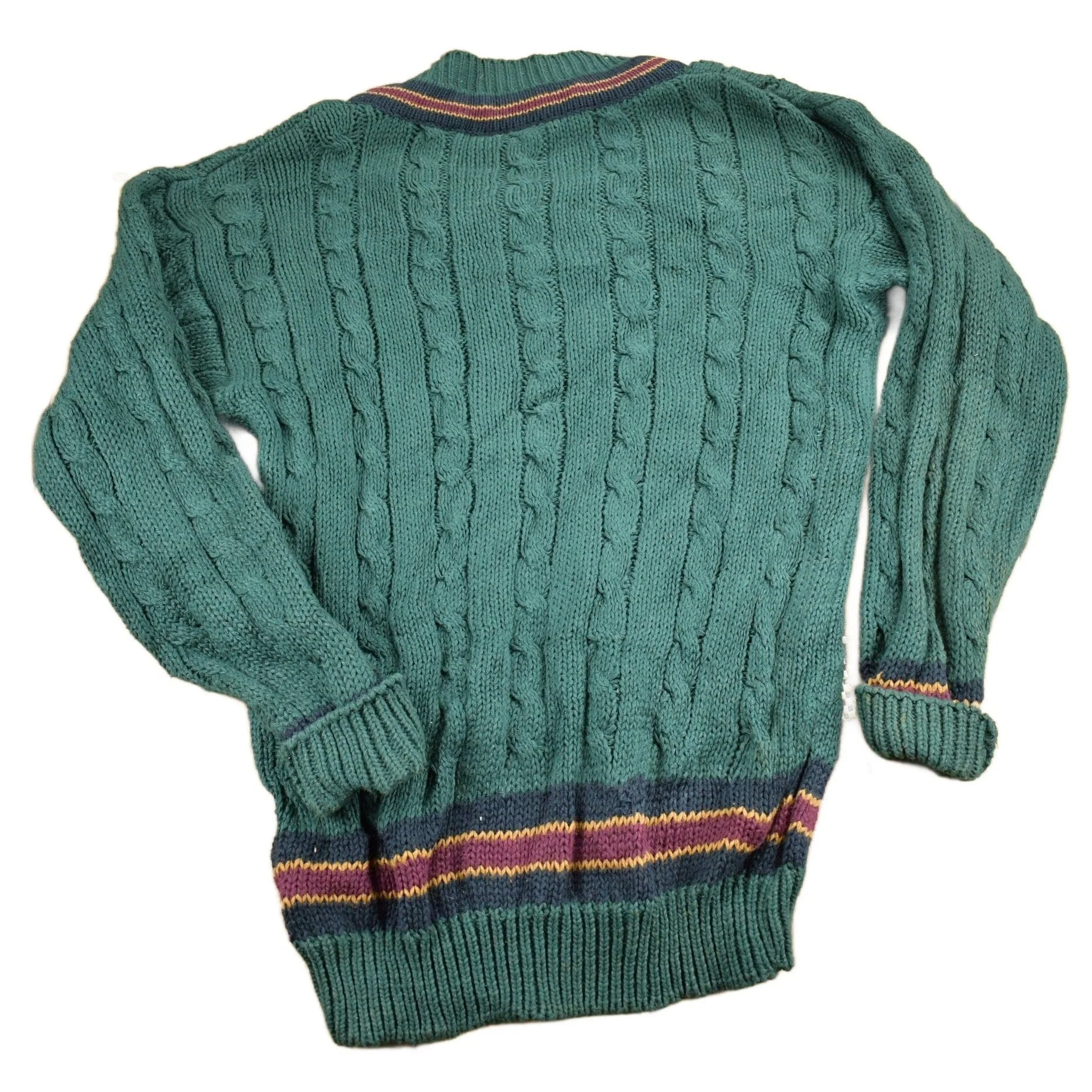 Vintage 1990s New River Knitted V-Neck Colligate Sweater Men's Medium - Image 2