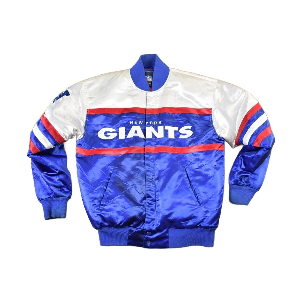 Vintage 1990s New York Giants NFL Football Button up AOP Satin Jacket Men's Medium