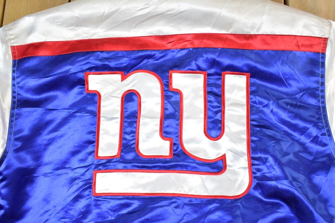 Vintage 1990s New York Giants NFL Football Button up AOP Satin Jacket Men's Medium - Image 6