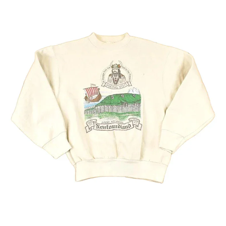Vintage 1990s Newfoundland Viking Graphic Print Crewneck Sweatshirt Men's M
