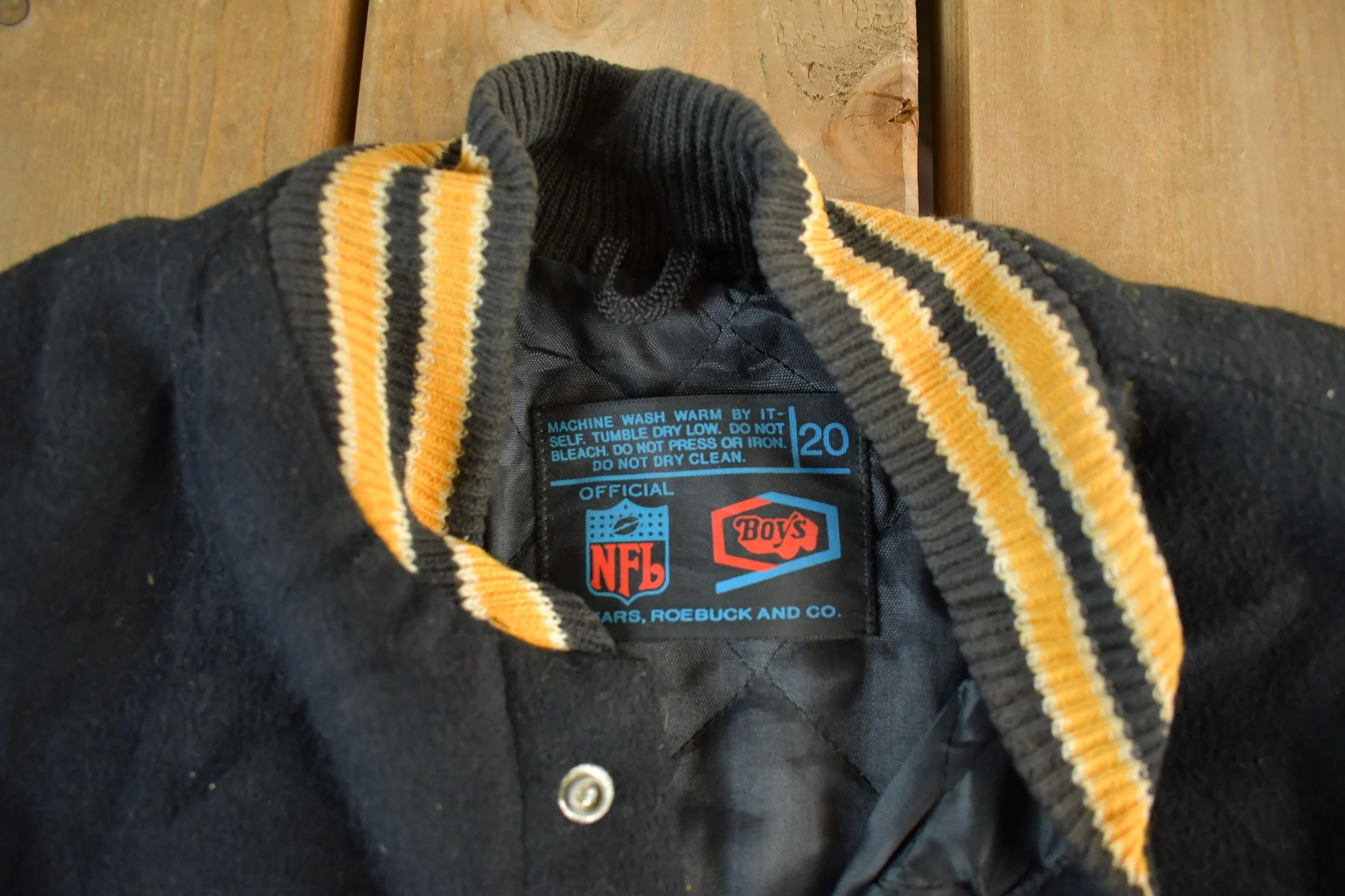 Vintage 1990s NFL Pittsburgh Steelers Wool Embroidered Varsity Jacket Youth Large - Image 5