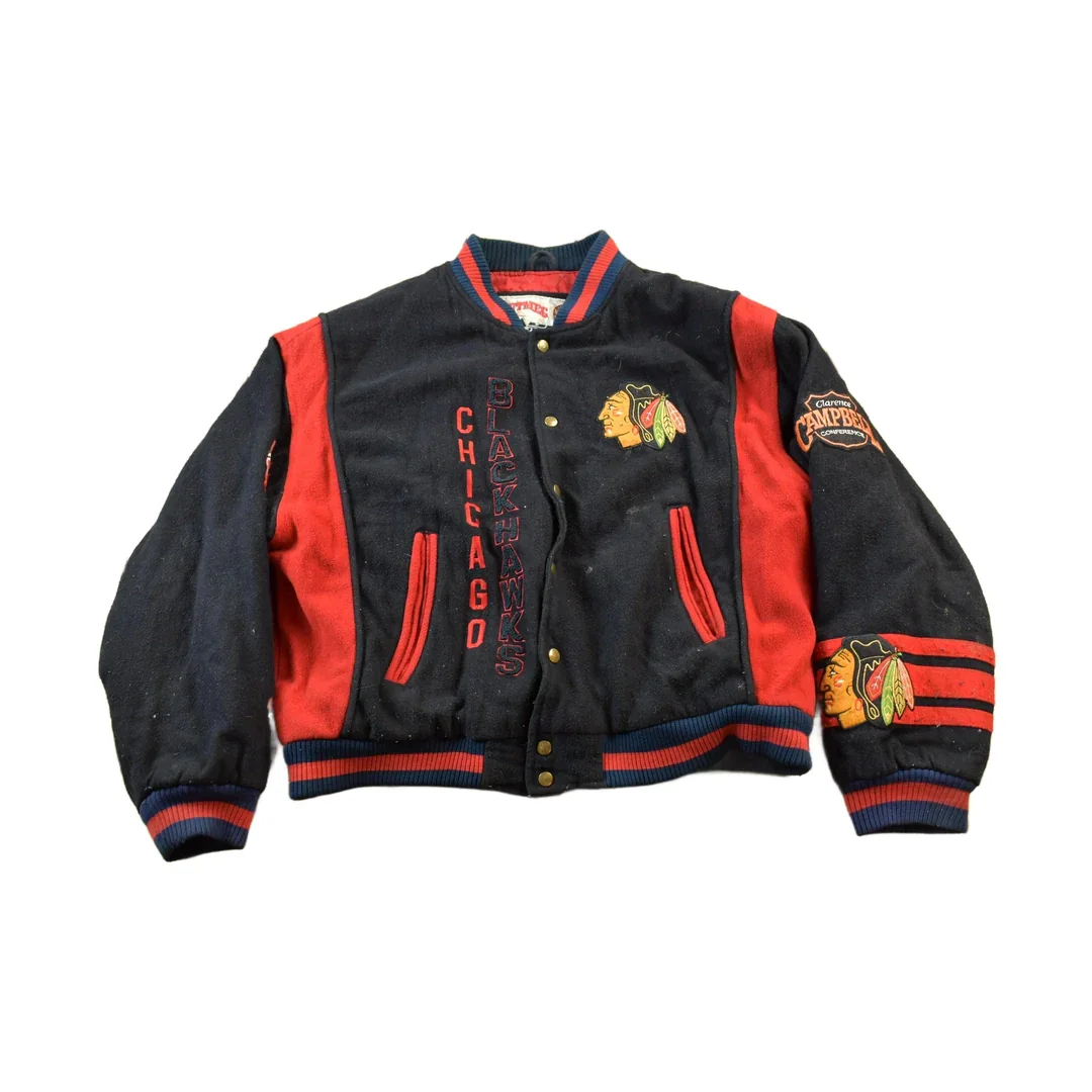 Vintage 1990s NHL Chicago Black Hawks Wool Varsity Jacket Men's Large - Image 2