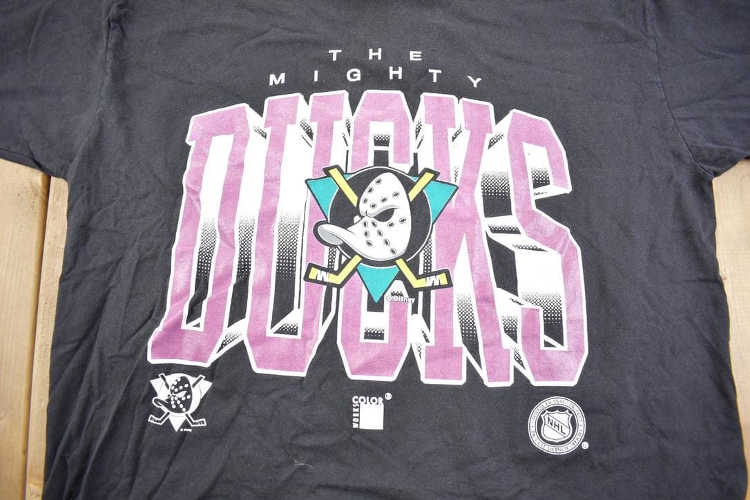 Vintage 1990s NHL The Mighty Ducks Graphic Cropped T Shirt Made In USA Men's XL - Image 3